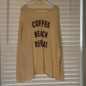 Cream Sweater with Coffee Beach Repeat Text
